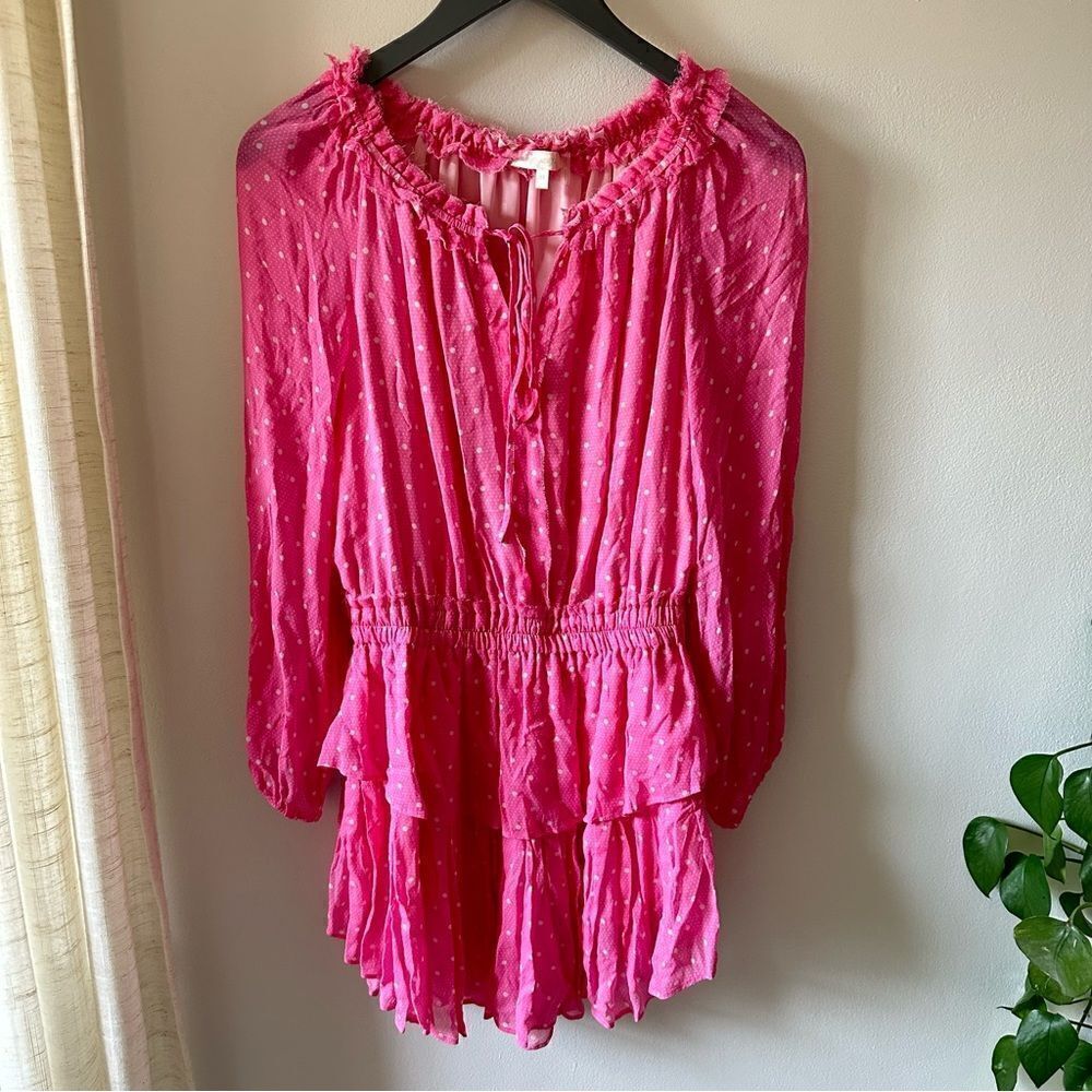LoveShackFancy Popover Dress in Hot Pink Cherry - Picture 3 of 7